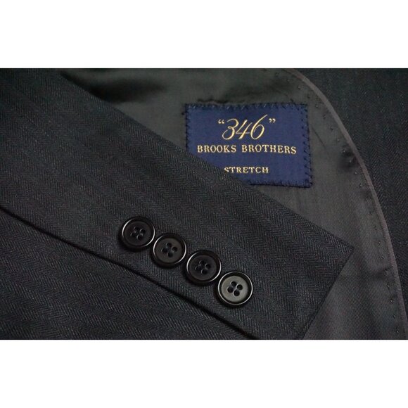Brooks Brothers Stretch Gray Herringbone Wool Blend 2 Pc Suit Jacket Pants 41L
